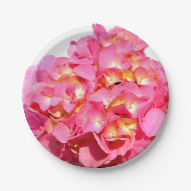 Pink Hydrangea pink floral pink flower Paper Plates (Front)