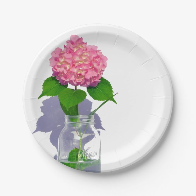 Pink hydrangea pink floral pink flower paper plates (Front)