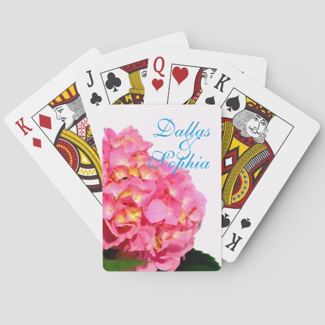 Pink Hydrangea pink floral pink flower Poker Cards (Back)