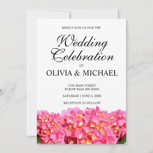 Pink Hydrangea pink floral pink flower Wedding  Invitation