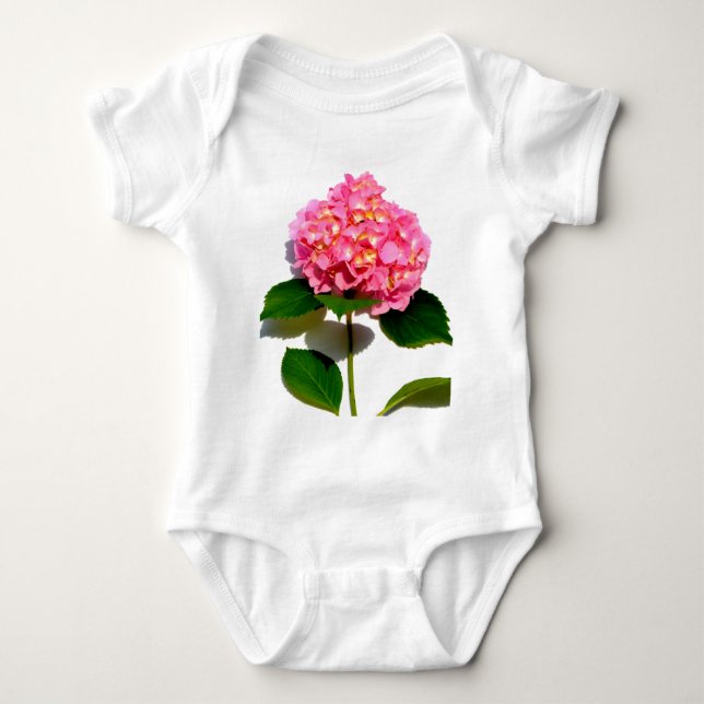 Pink hydrangea pink flower pink floral baby bodysuit (Front)