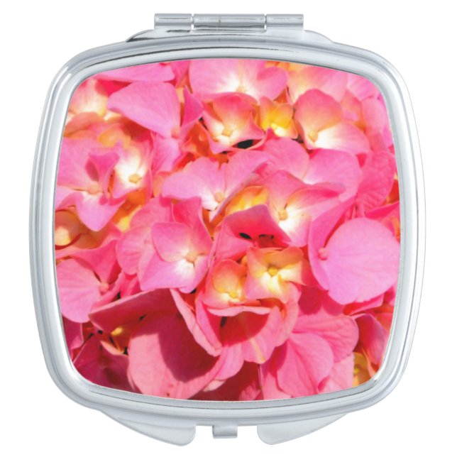 Pink hydrangea pink flower pink floral compact mirror (Front)