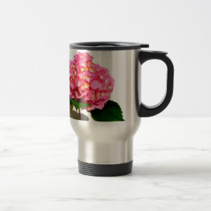 Pink hydrangea pink flower pink floral travel mug