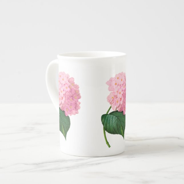 Pink Hydrangea Redoute Flowers Mug Cup (Front Left)