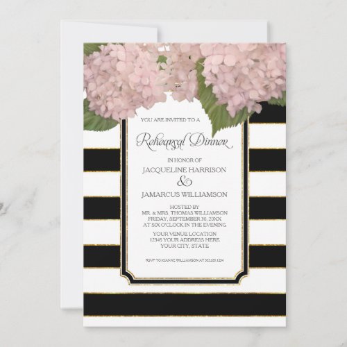 Pink Hydrangea Rehearsal Dinner Bold Stripe Modern Invitation