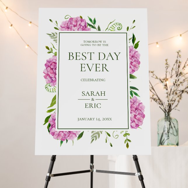 Pink Hydrangea Rehearsal Dinner Foam Board (In Situ (Stand))
