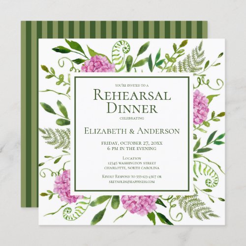 Pink Hydrangea Rehearsal Dinner Invitation