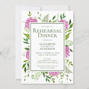Pink Hydrangea Rehearsal Dinner Invitation