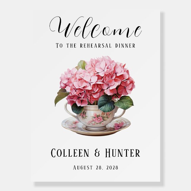 Pink Hydrangea Rehearsal Dinner Welcome Sign (Front)