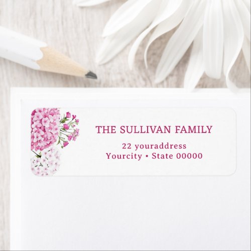 Pink hydrangea return address label