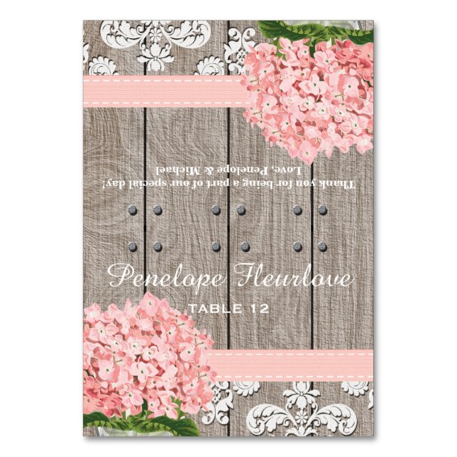Pink Hydrangea Ribbon DIY Tent Place Card (Front)