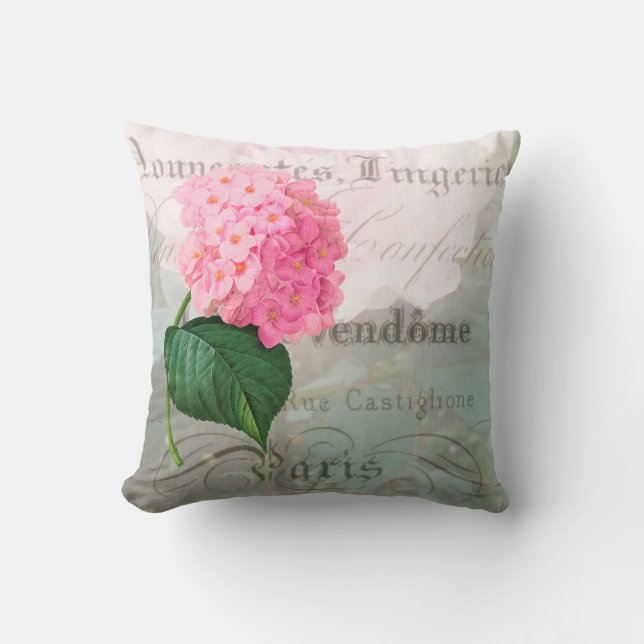 Pink Hydrangea Romantic French Accent Pillow (Front)