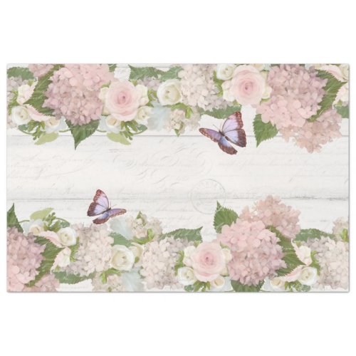 Pink Hydrangea Rose Butterfly Flower Floral Script Tissue Paper