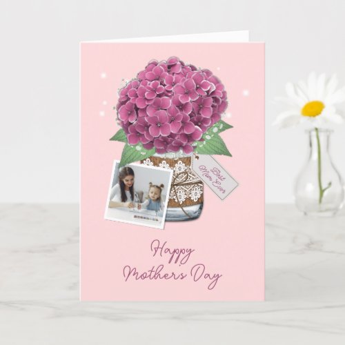 Pink Hydrangea Rustic Photo Mothers Day Card