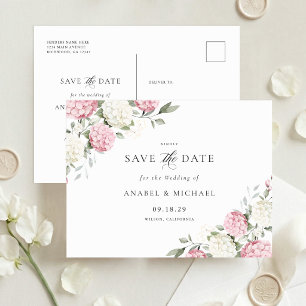 Pink Hydrangea Save the Date Invitation Postcard