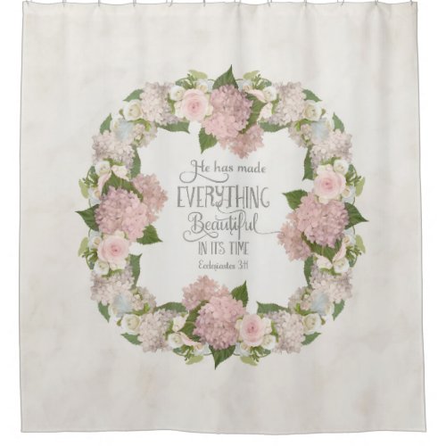 Pink Hydrangea Scripture Illustrated Faith Floral Shower Curtain