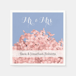Pink Hydrangea Serenity Blue Personalized Wedding Napkins
