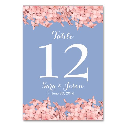 Pink Hydrangea Serenity Blue Table Number