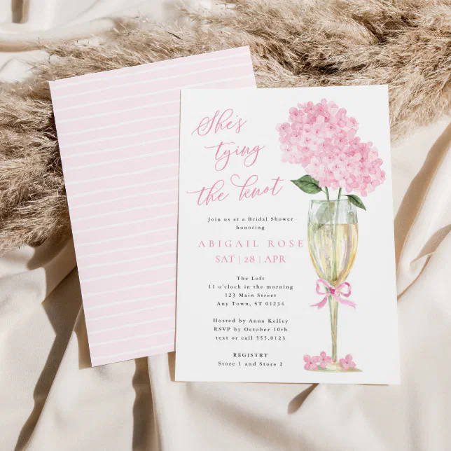 Pink Hydrangea She's Tying the Knot Bridal Shower Invitation