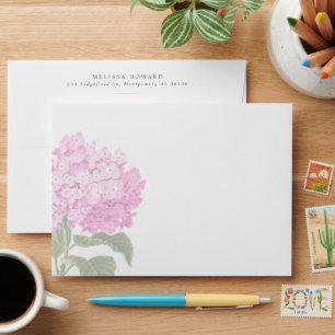 Pink Hydrangea Stationery or Invitation Envelope