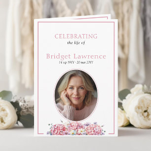 Pink Hydrangea Summer Flowers Funeral Folded Program