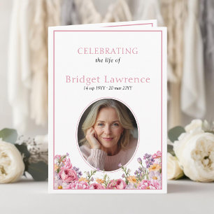 Pink Hydrangea Summer Flowers Funeral Folded Program