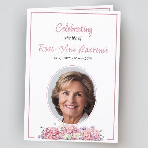 Pink hydrangea summer flowers funeral folded program