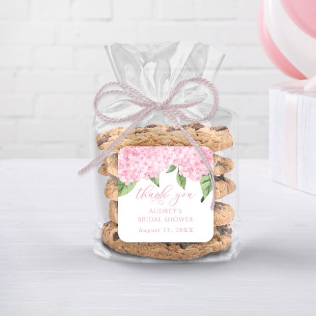 Pink Hydrangea Thank You Customized Bridal Shower Square Sticker (Creator Uploaded)