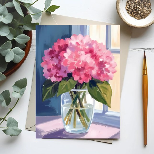 Pink Hydrangea Vase Flower Bouquet Watercolor Postcard (Creator Uploaded)