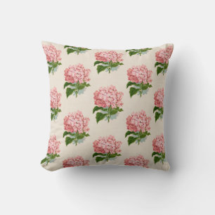Pink Hydrangea Vintage Country Reversible Throw Pillow