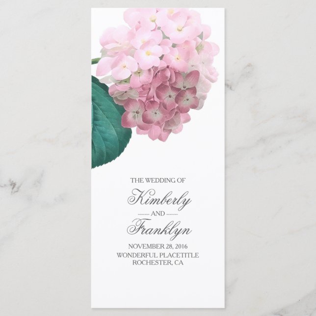 Pink Hydrangea Vintage Floral Wedding Programs (Front)