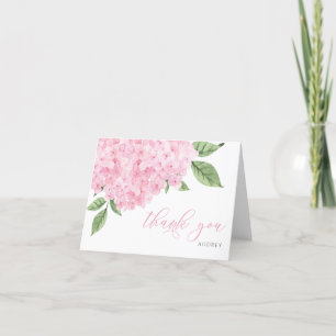 Pink Hydrangea Watercolor Blooms Script Letterpress Thank You Card