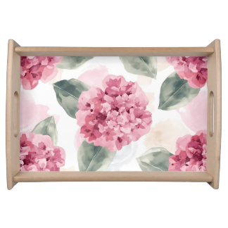 Pink Hydrangea Watercolor Botanical Floral Pattern Serving Tray