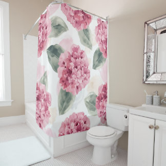 Pink Hydrangea Watercolor Botanical Floral Pattern Shower Curtain