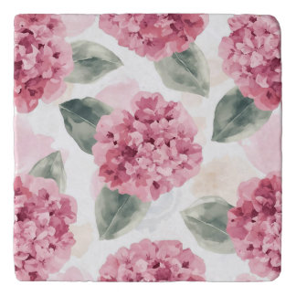 Pink Hydrangea Watercolor Botanical Floral Pattern Trivet
