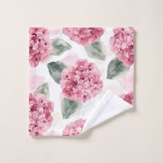 Pink Hydrangea Watercolor Botanical Floral Pattern Wash Cloth
