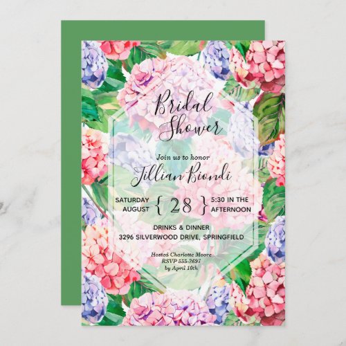 Pink Hydrangea Watercolor Bridal Shower Invitation
