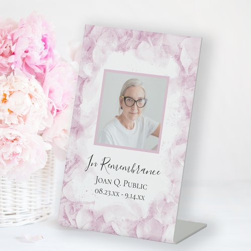 Pink Hydrangea Watercolor Celebration of Life Pedestal Sign