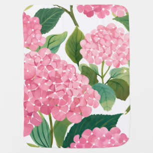 Pink Hydrangea Watercolor Floral Coastal Baby Blanket