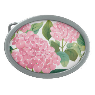 Pink Hydrangea Watercolor Floral Coastal Belt Buckle