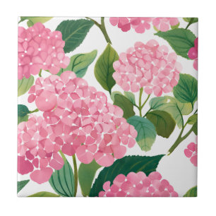 Pink Hydrangea Watercolor Floral Coastal Ceramic Tile