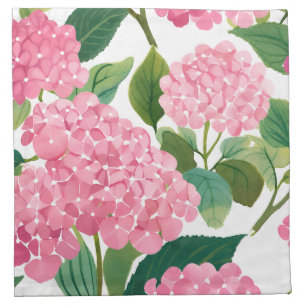 Pink Hydrangea Watercolor Floral Coastal Cloth Napkin