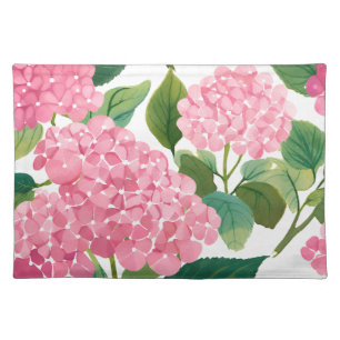 Pink Hydrangea Watercolor Floral Coastal Cloth Placemat