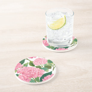 Pink Hydrangea Watercolor Floral Coastal Coaster