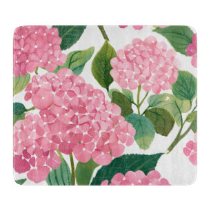 Pink Hydrangea Watercolor Floral Coastal Cutting Board