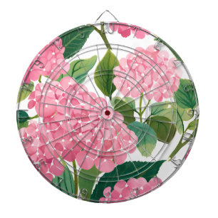 Pink Hydrangea Watercolor Floral Coastal Dart Board