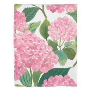 Pink Hydrangea Watercolor Floral Coastal Duvet Cover