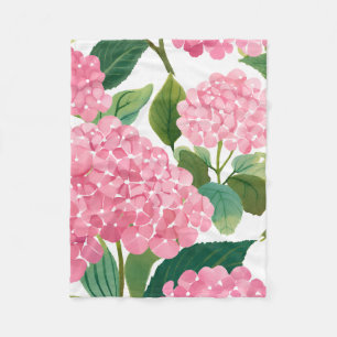 Pink Hydrangea Watercolor Floral Coastal Fleece Blanket