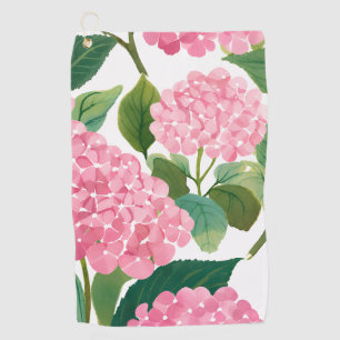 Pink Hydrangea Watercolor Floral Coastal Golf Towel