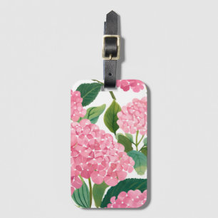 Pink Hydrangea Watercolor Floral Coastal Luggage Tag